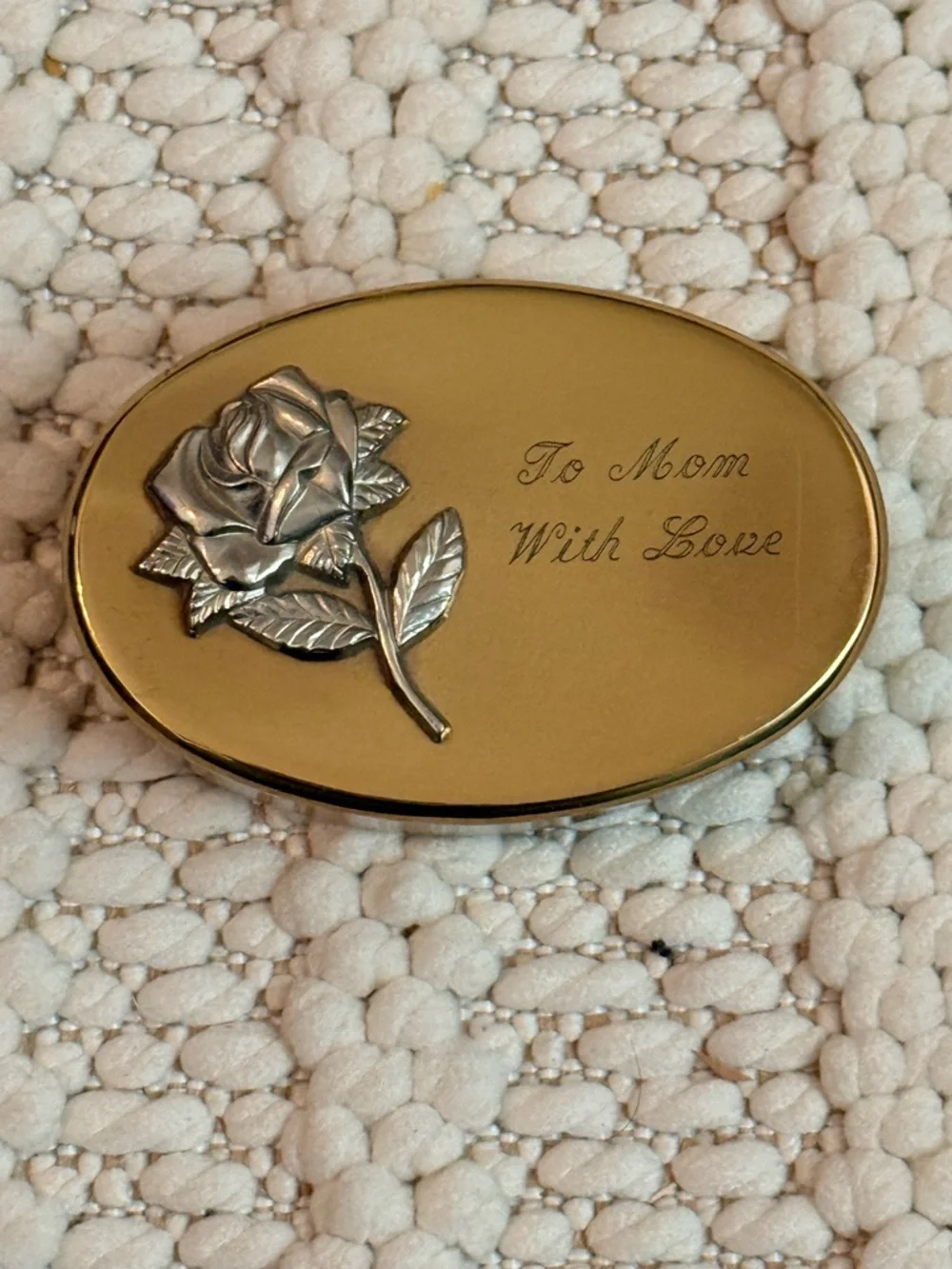 Vintage Oval Red Velvet Trinket box- with inscription “to mom with love”